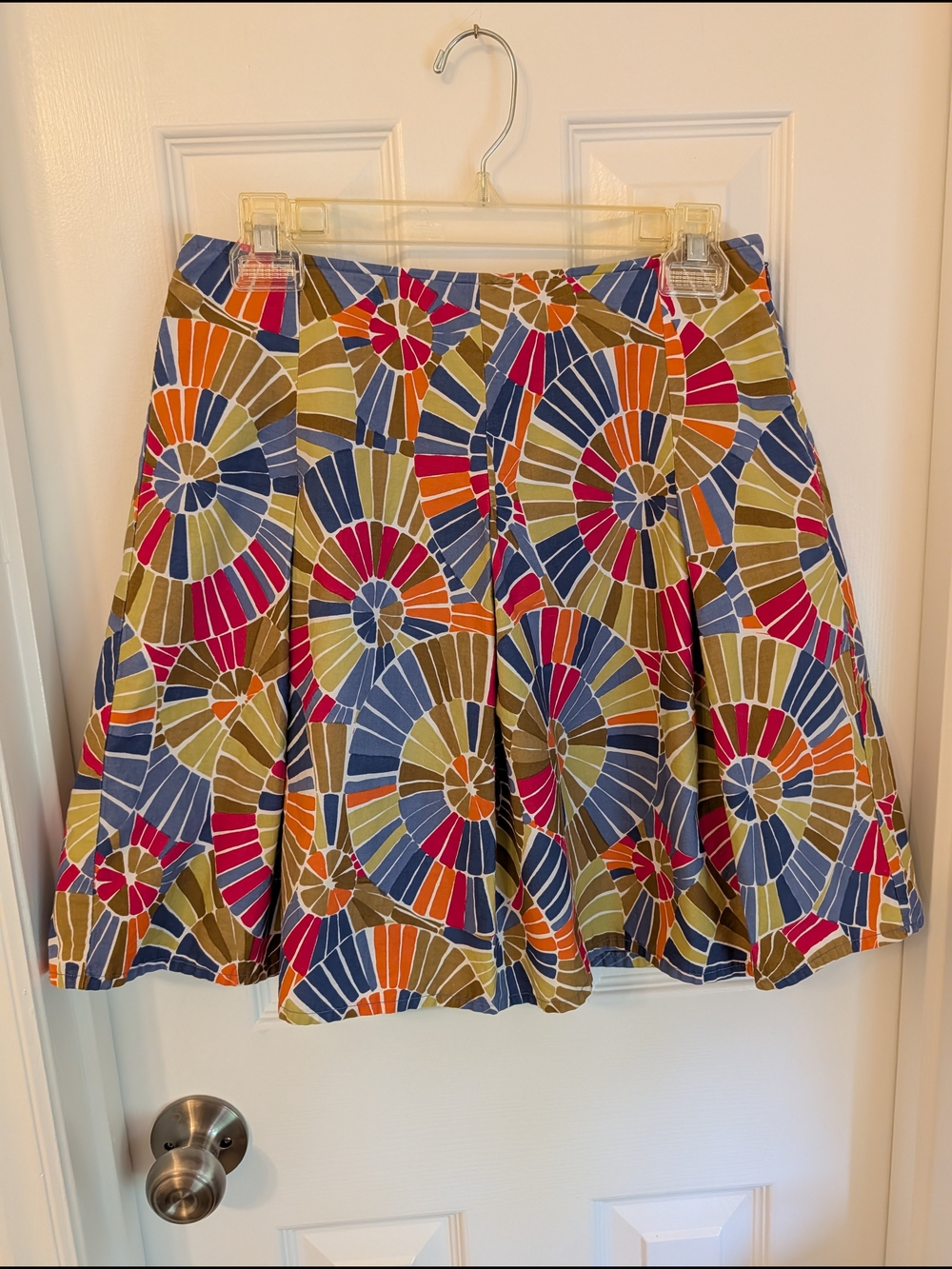 Multicolor Geometric Flared Skirt - Bright Spiral Print, Size 4